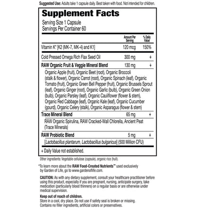 Vitamin Code Raw K-Complex (60 capsules) - Garden of Life