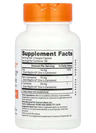 PepZin GI – Zinc‑L‑Carnosine, 120 plantaardige capsules