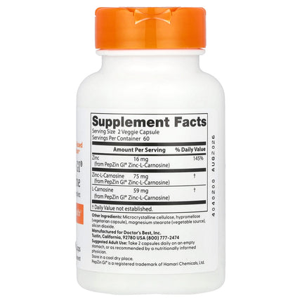 PepZin GI – Zinc‑L‑Carnosine, 120 plantaardige capsules