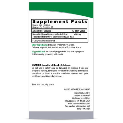 Boswellia Standardized 400mg – 90 Vegan Capsules